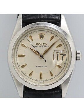 Rolex Oyster Date Precision Hand Wound Ivory Dial Watch